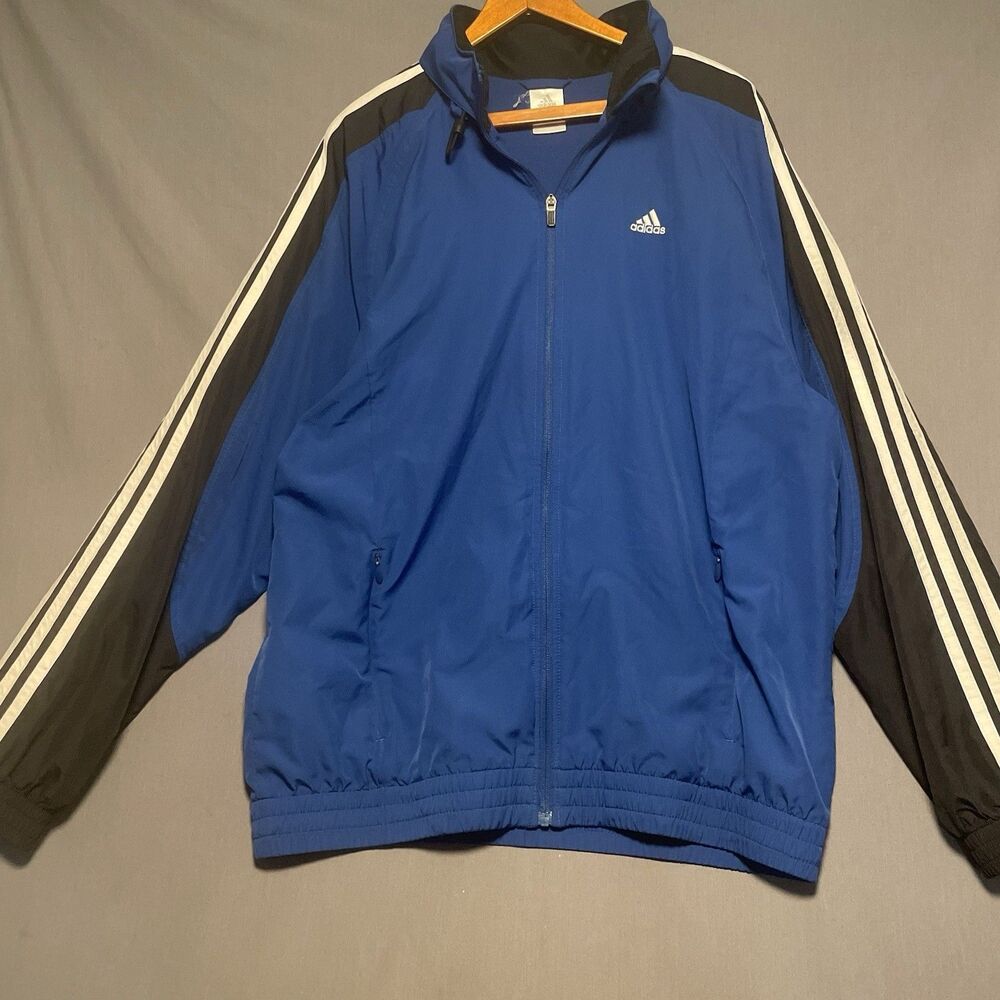 VTG Adidas Blue Men’s Windbreaker Medium Two Tone Climecool Fleece Lined Hooded